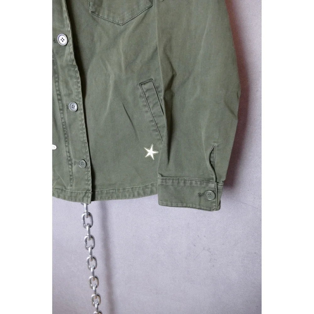 Levi's Military Style Olive Green Shirt Jacket Patches Star Eagle Womens Medium‎ - Picture 4 of 11